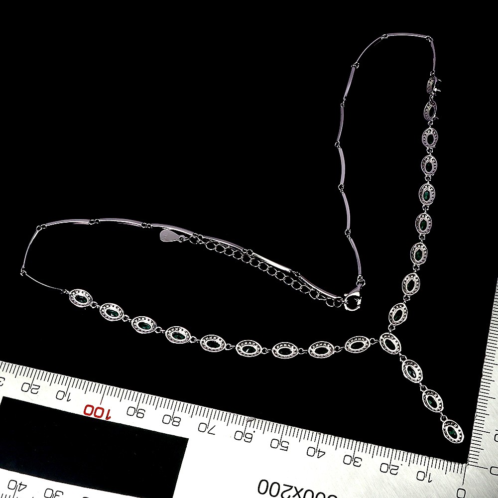 925 Sterling Silver Necklace Oval Emerald 5x3mm Natural Gemstone Jewelry 18in