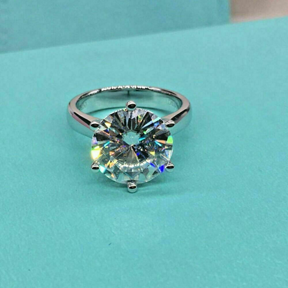 4.54 Ct Round Cut Moissanite Solitaire Engagement Ring In 14k White Gold Plated