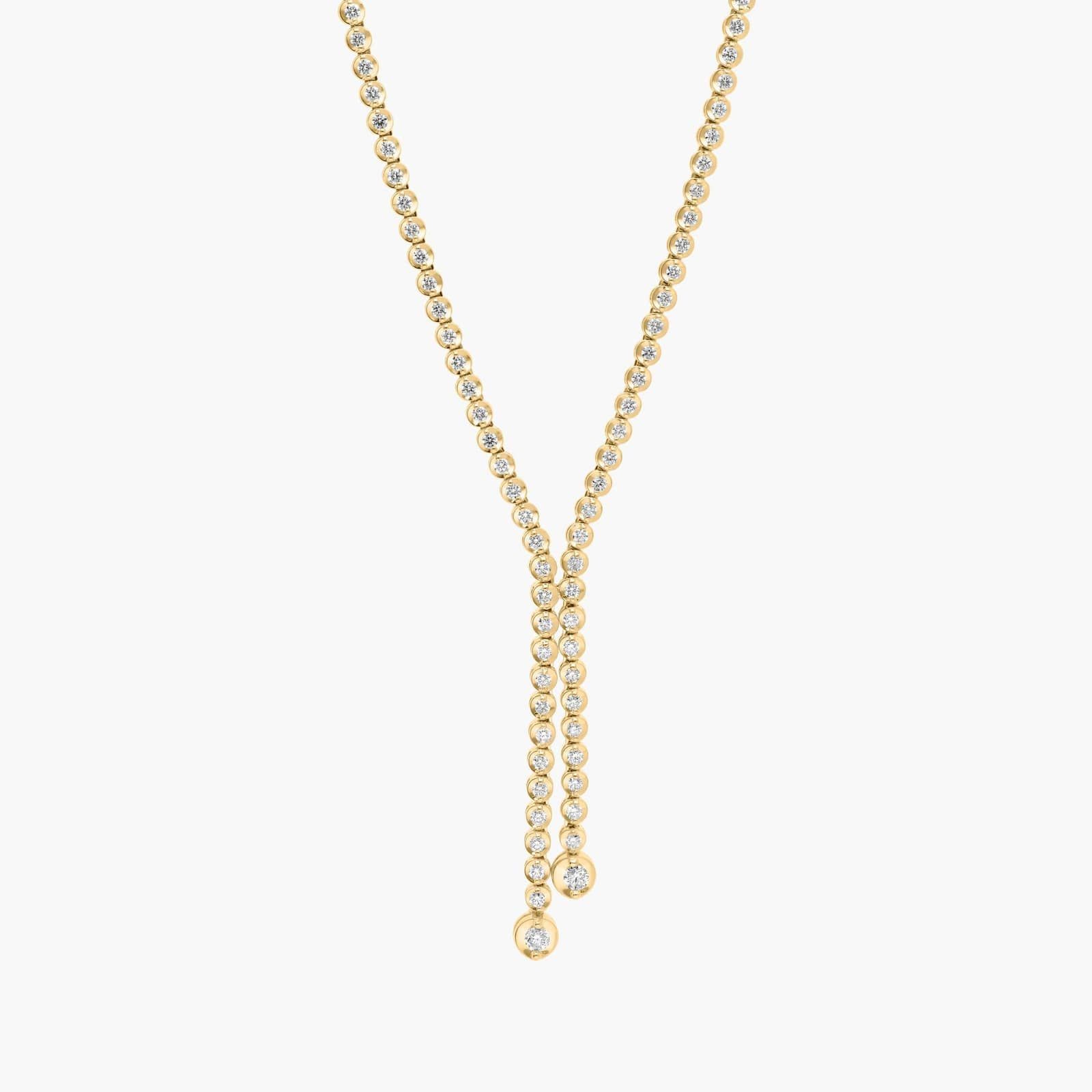 1.5ct Natural Bezel Diamond Lariat Necklace, 14K Yellow Gold