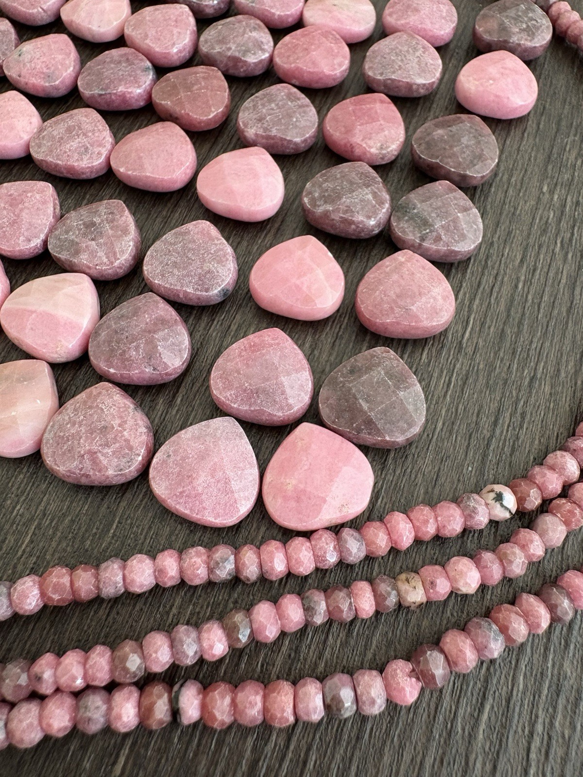 LOT Of Mixed Rhodonite Faceted Heartshape Roundelle Pink Stones Beads Read Info
