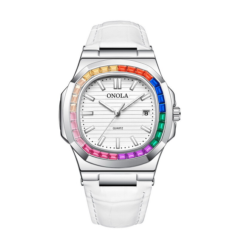 ONOLA Rainbow Leather Casual Business Calendar Waterproof Luminous Quartz Watch