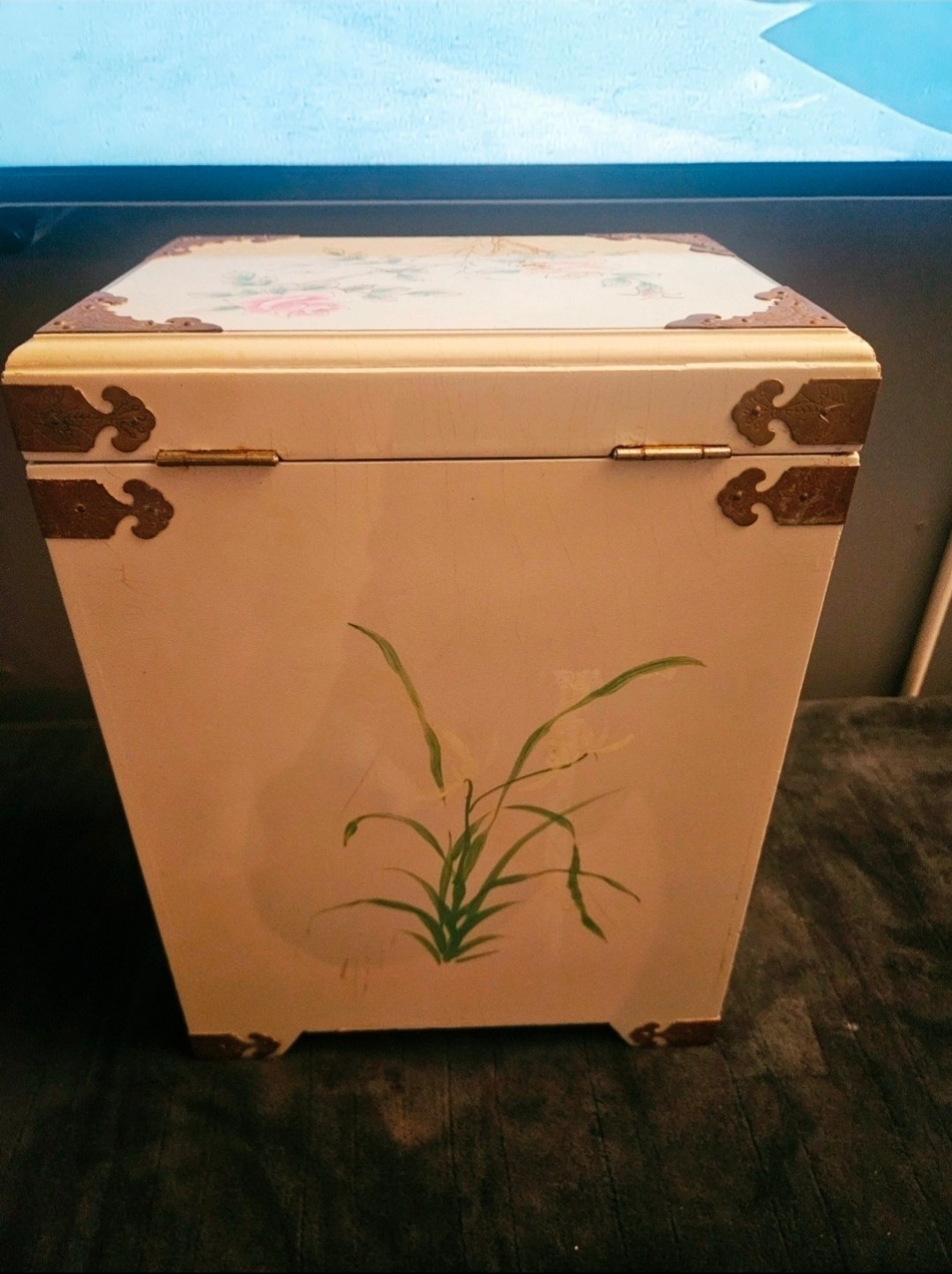Large Vintage Jewelry Box Beige Oriental Jewelry Box Flowers Jewelry Box Storage