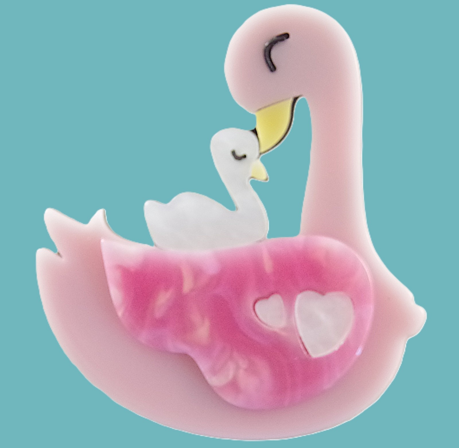 Cute! 2.5″ NWOT MOTHER & BABY SWAN BIRDS LAYERED ACRYLIC MOTHER’S DAY BROOCH PIN