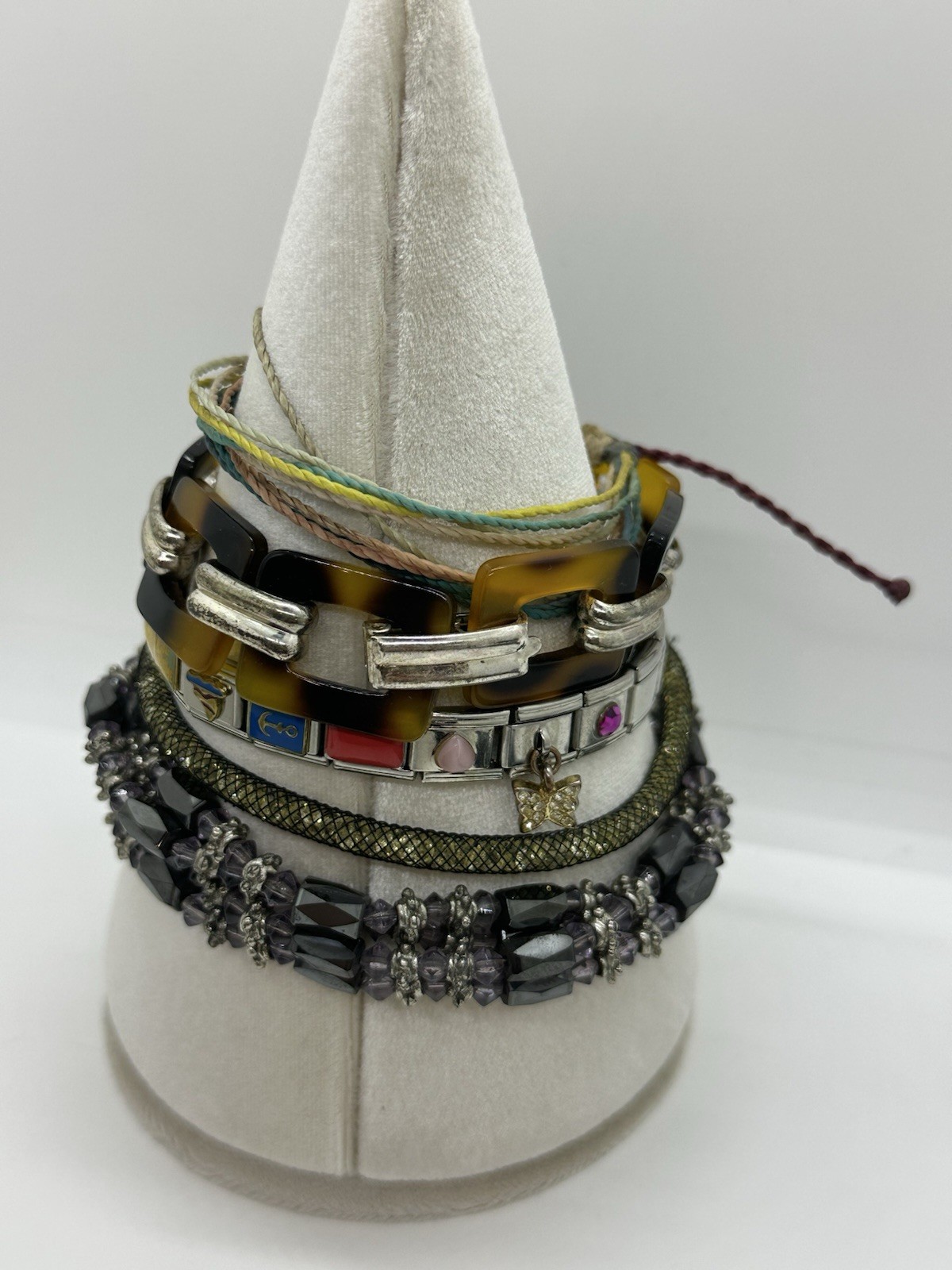Mixed Bracelet Lot 5 Pc Acrylic Link Italian Charm Mesh Crystal Beaded Boho