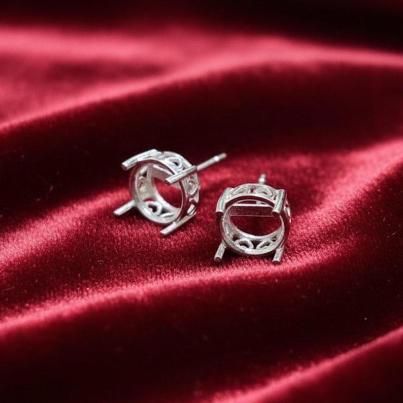 925 Sterling Silver Round Shape Studs Earrings-Open Back, Blank Push Back Studs