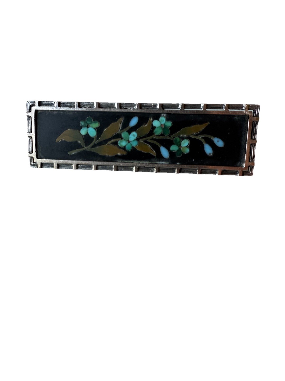 Antique Victorian Pietra Dura Forget-Me-Not 9ct Gold & Silver Mounted Pin/Brooch