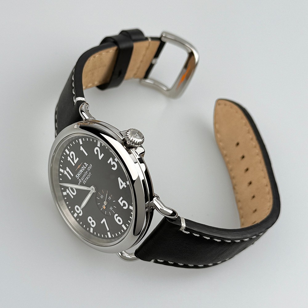 Men’s Shinola Runwell Argonite 1069 Black Dial Black Strap Quartz Watch 47mm