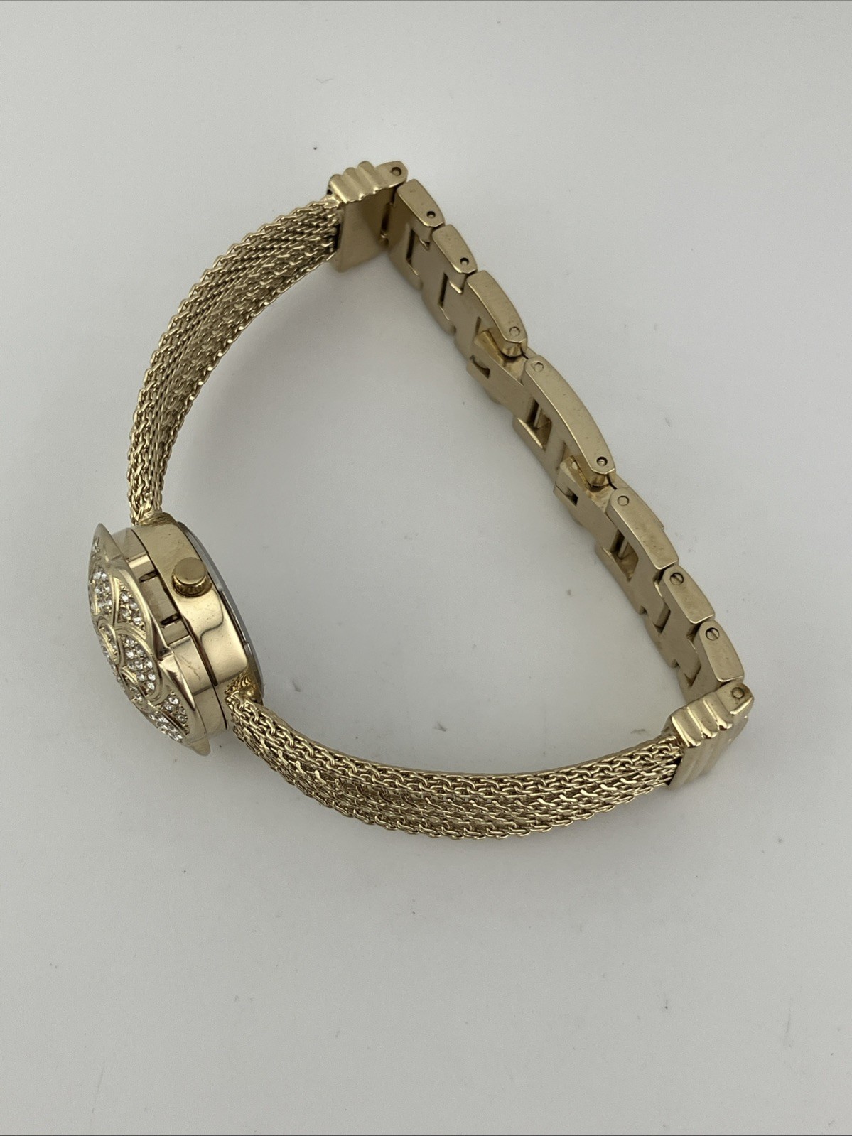 Anne klein Ladies 23mm Watch Hidden Dial Gold Tone Rope Band 6.25″ Ak1046 -RUNS