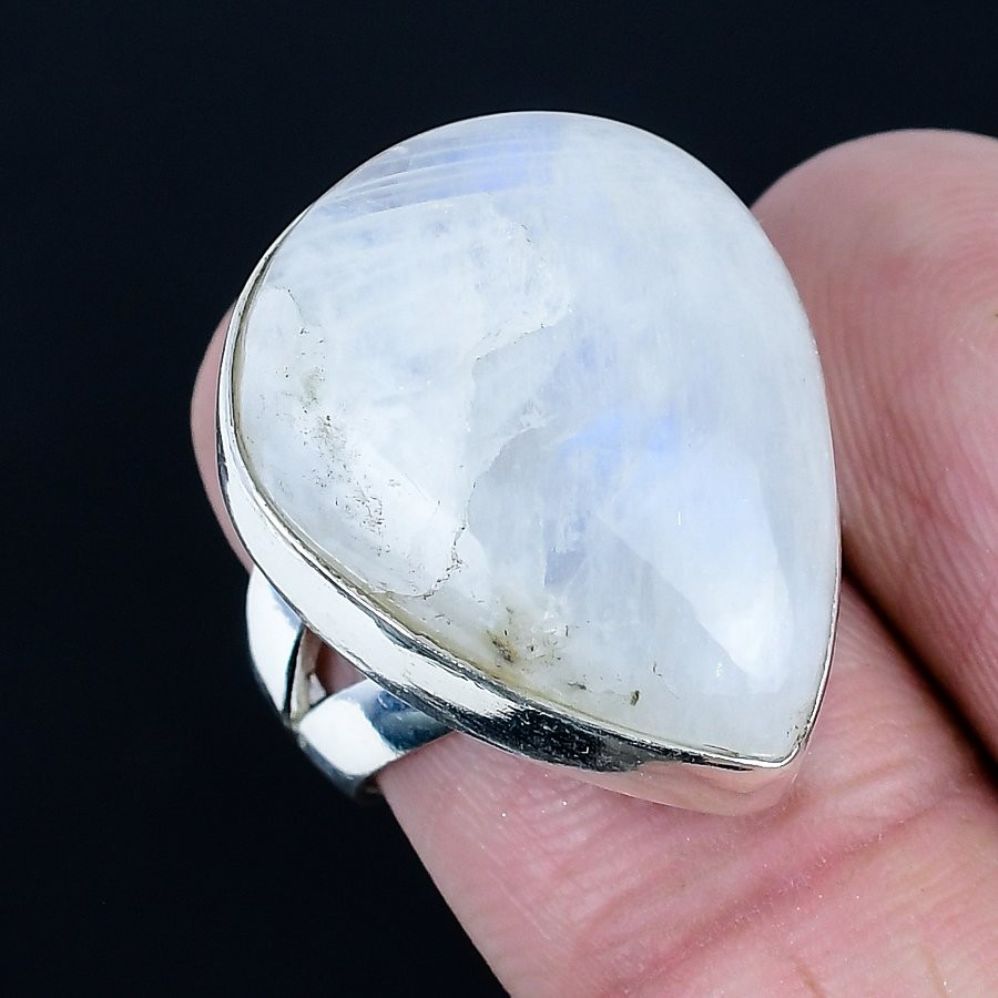 Radiant Rainbow Moonstone Gemstone 925 Sterling Silver Ring Size 6.5
