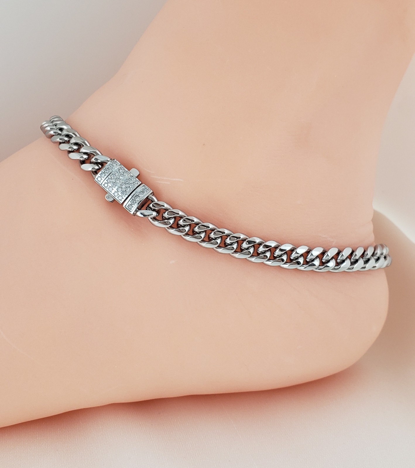 Stainless Steel CZ Cuban Anklet Bracelet