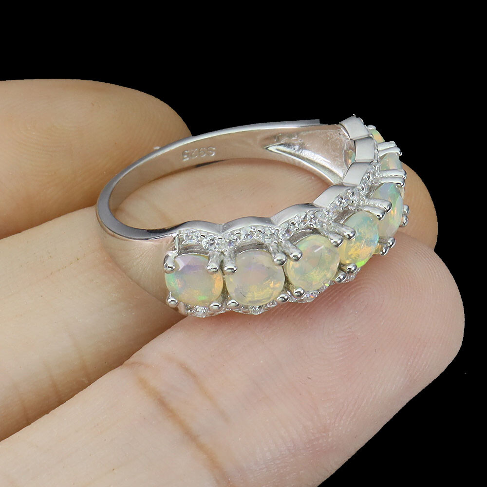 925 Sterling Silver Ring Round Fire Opal 4mm Cz Gemstone Jewelry 8