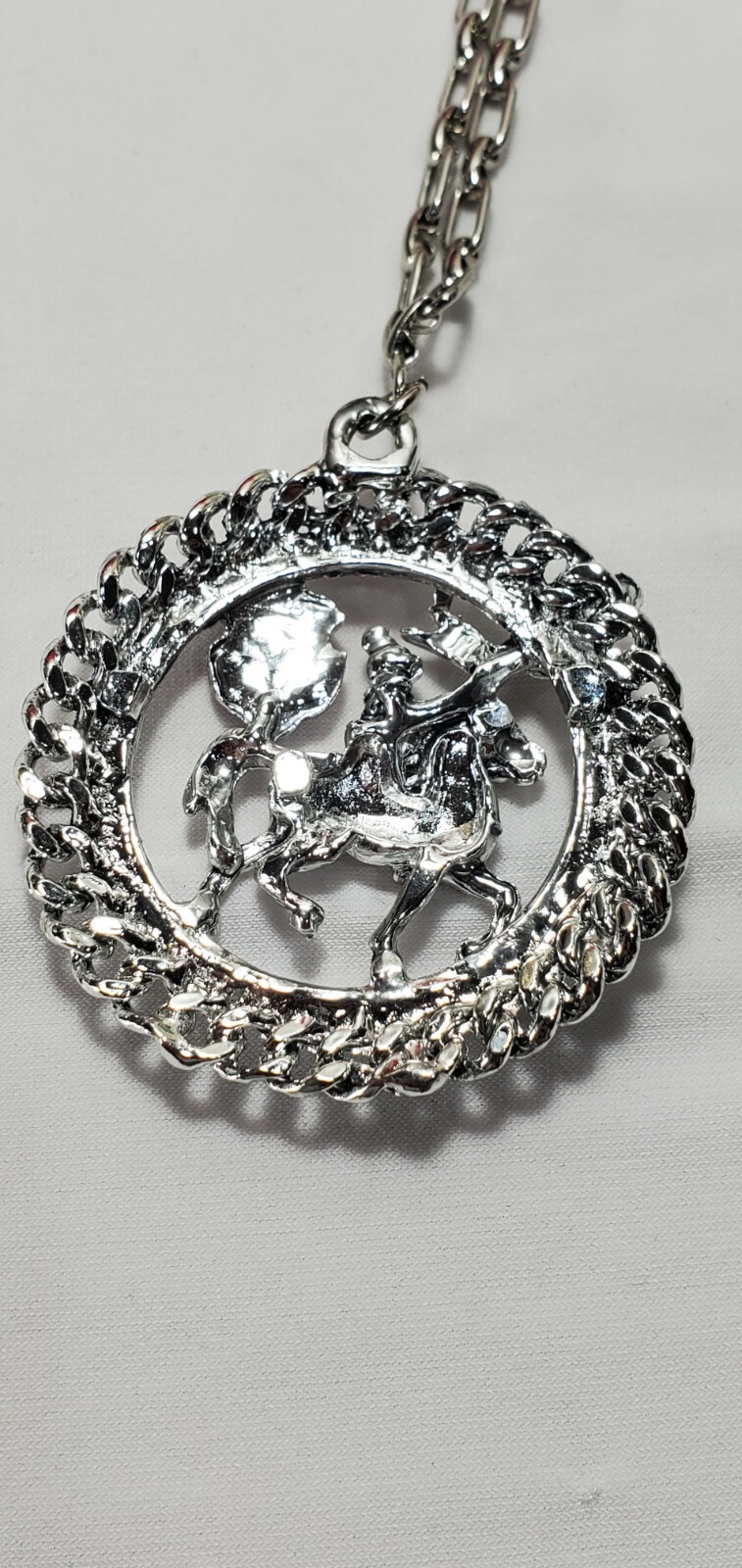 Vintage Silver Knight Horse Soldier Coat of Arms Lancelot Necklace