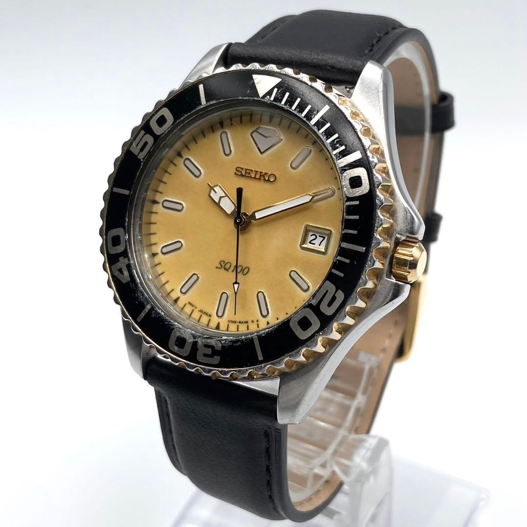 Seiko SQ100 V742-8A00 Divers Wristwatch Yellow Dial Stainless Steel Black