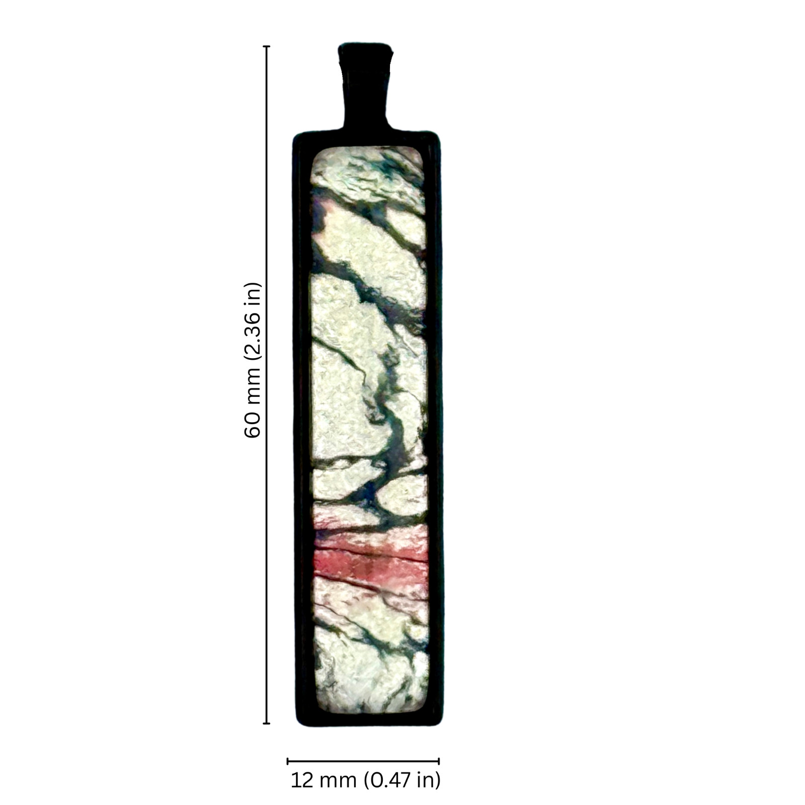 Handmade Pendant Necklace “Frosty Lake” Black Bezel Black Cord