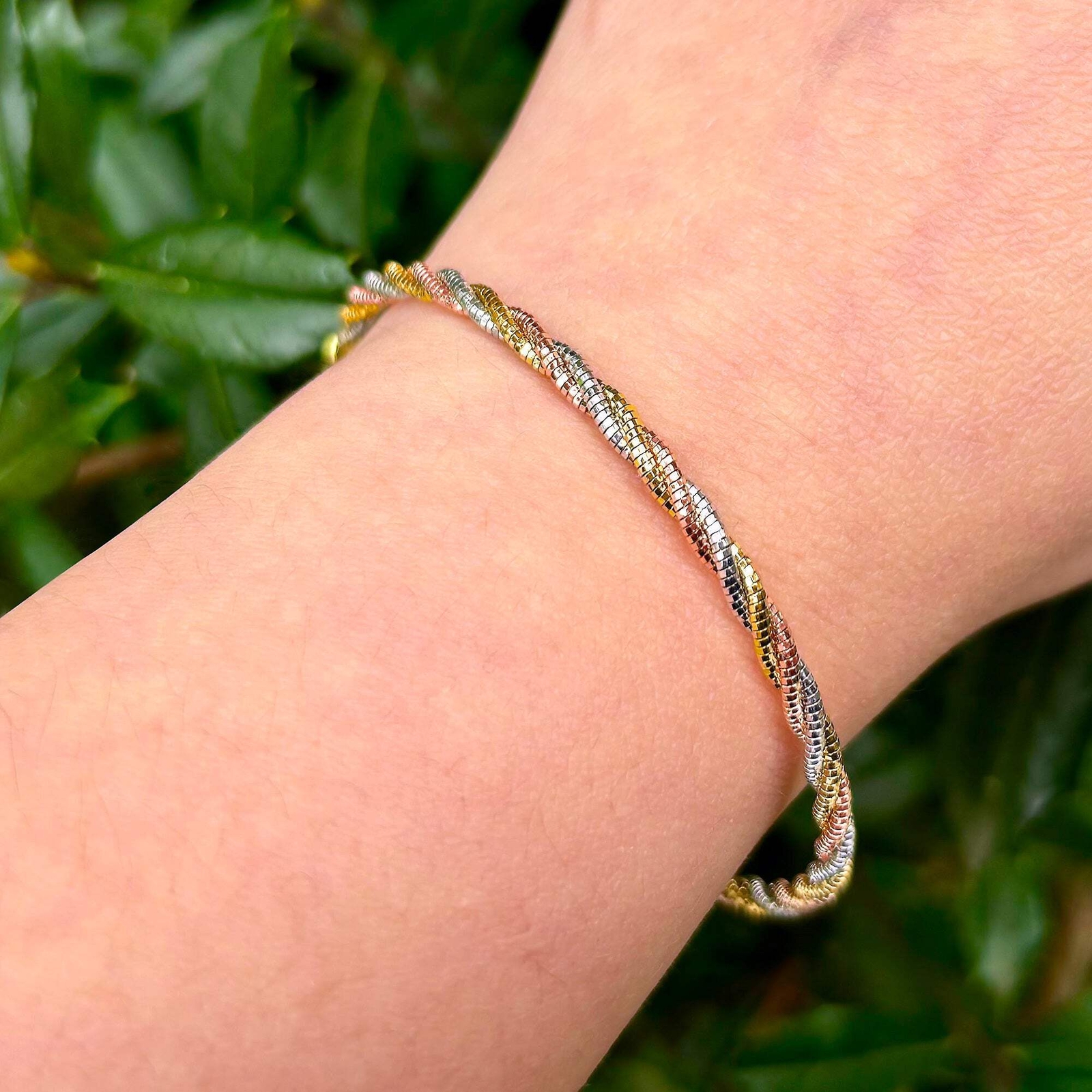 Three Tone Gold Plated Over 925 Sterling Silver Twisted Rope Chain Bracelet 7.5″
