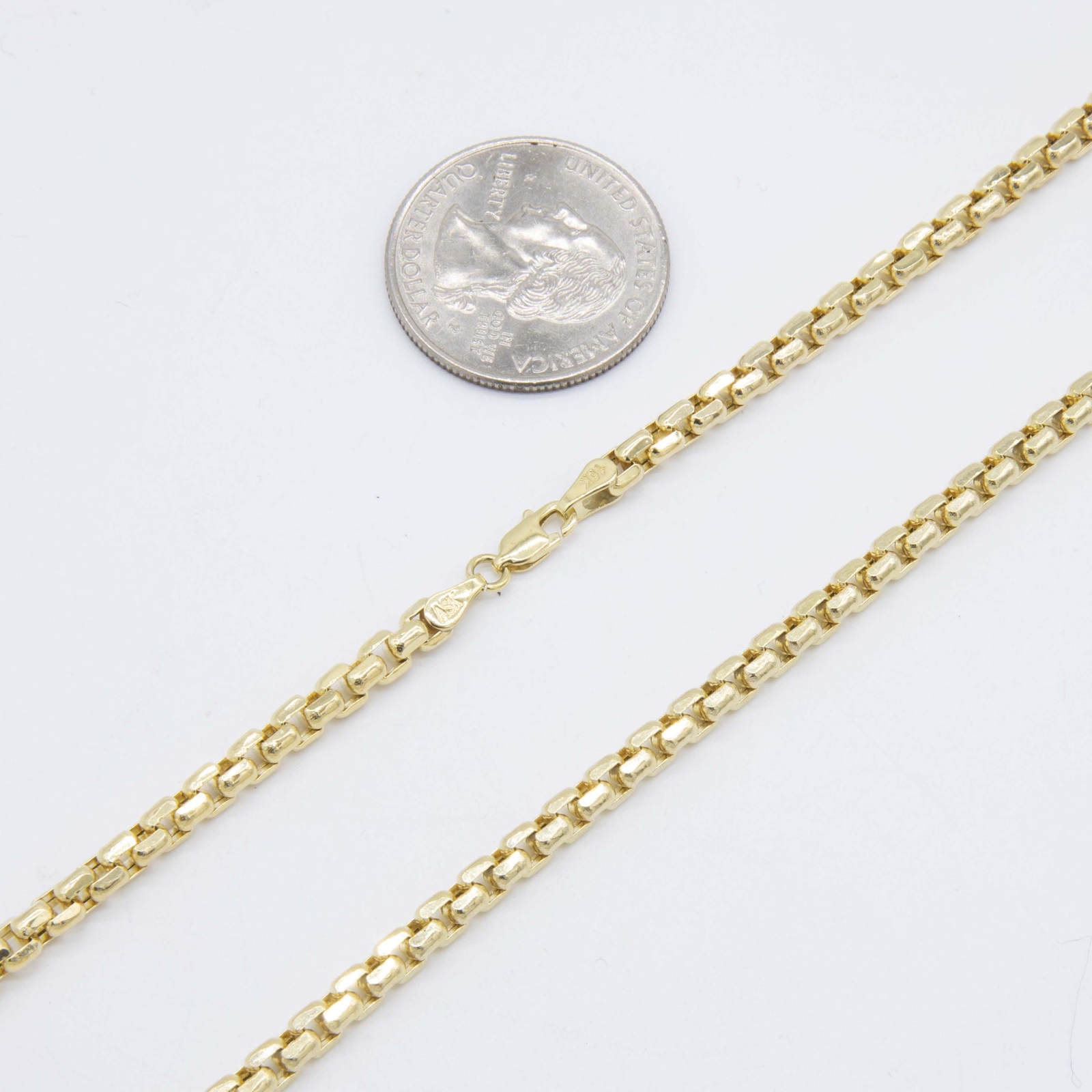 3.5mm Round Box Link Chain Necklace Real 10K Yellow Gold All Sizes