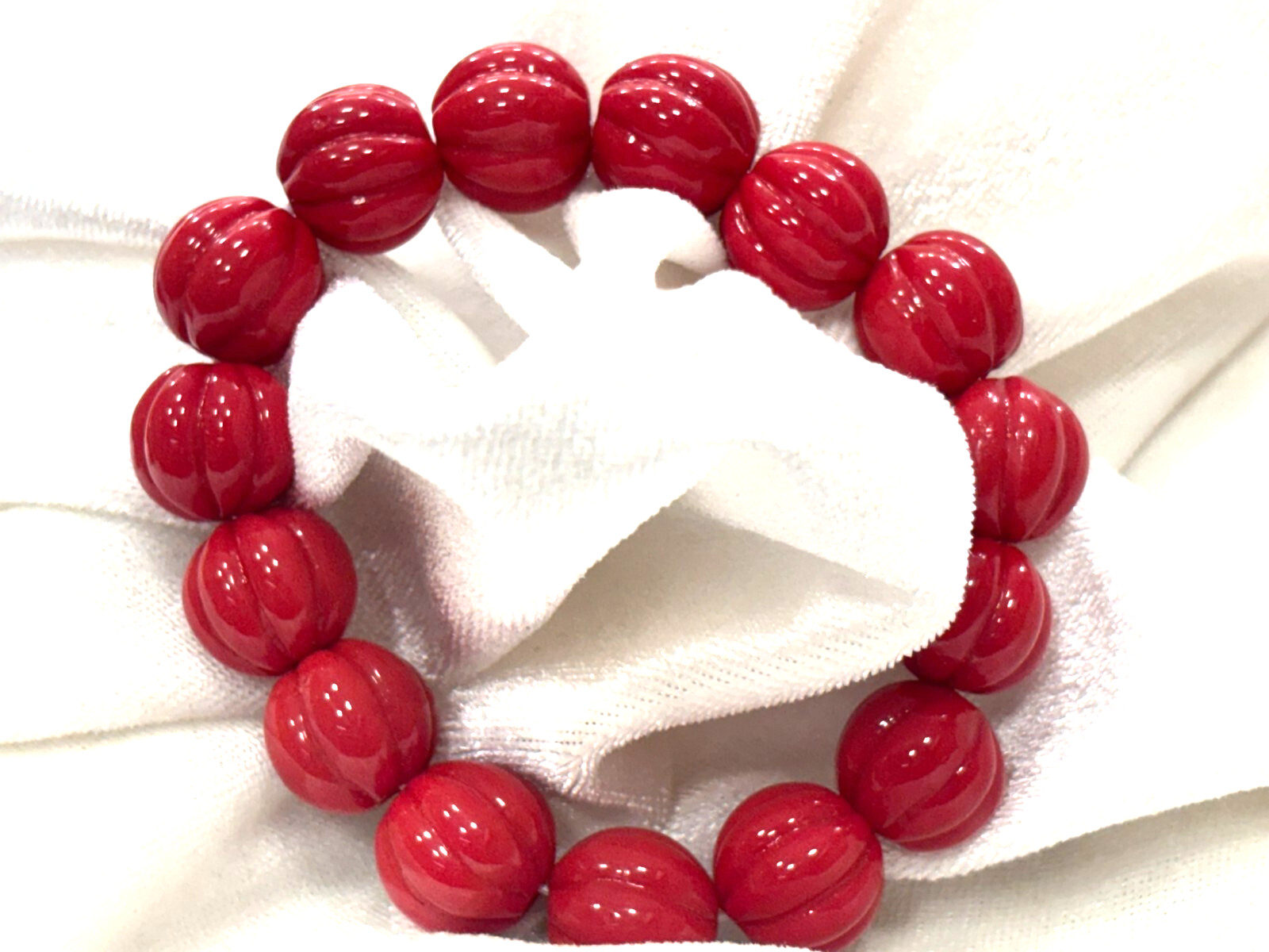 RED CORAL MELON CARVED 13 MM SMOOTH GEMSTONE BEADS 7″INCH 1 BRACELET