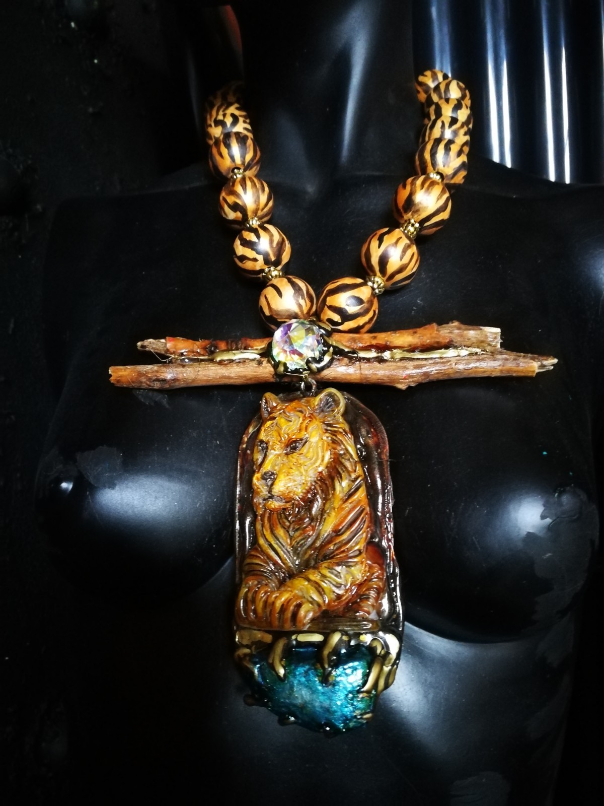 Big Bold Chunky Necklace Statement Wild Luxury Jewelry Tiger Raw Stone Pendant