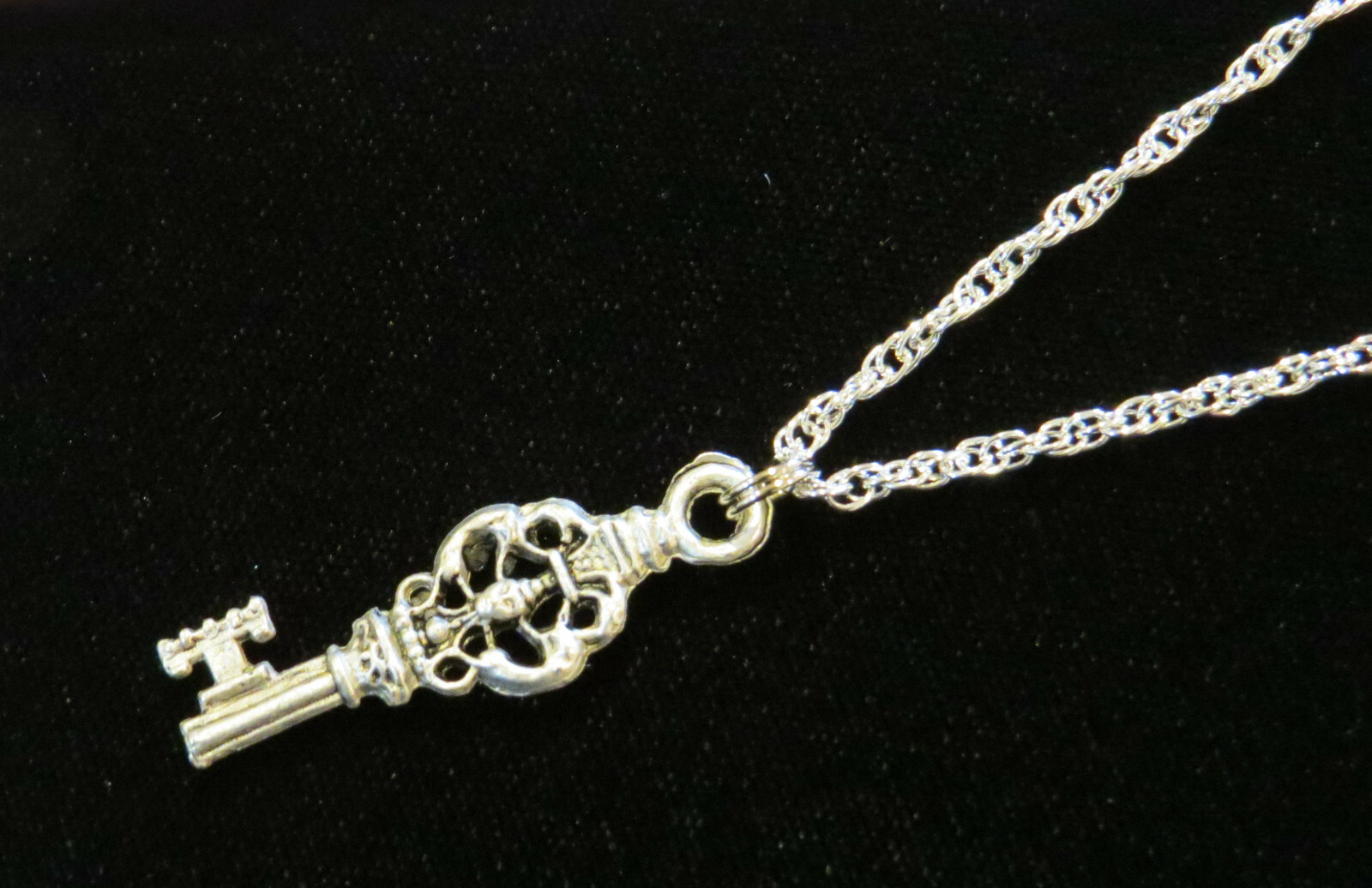 Key Necklace Vintage Gothic Skeleton Style Matte Silver Ox & Sterling Silver Plt