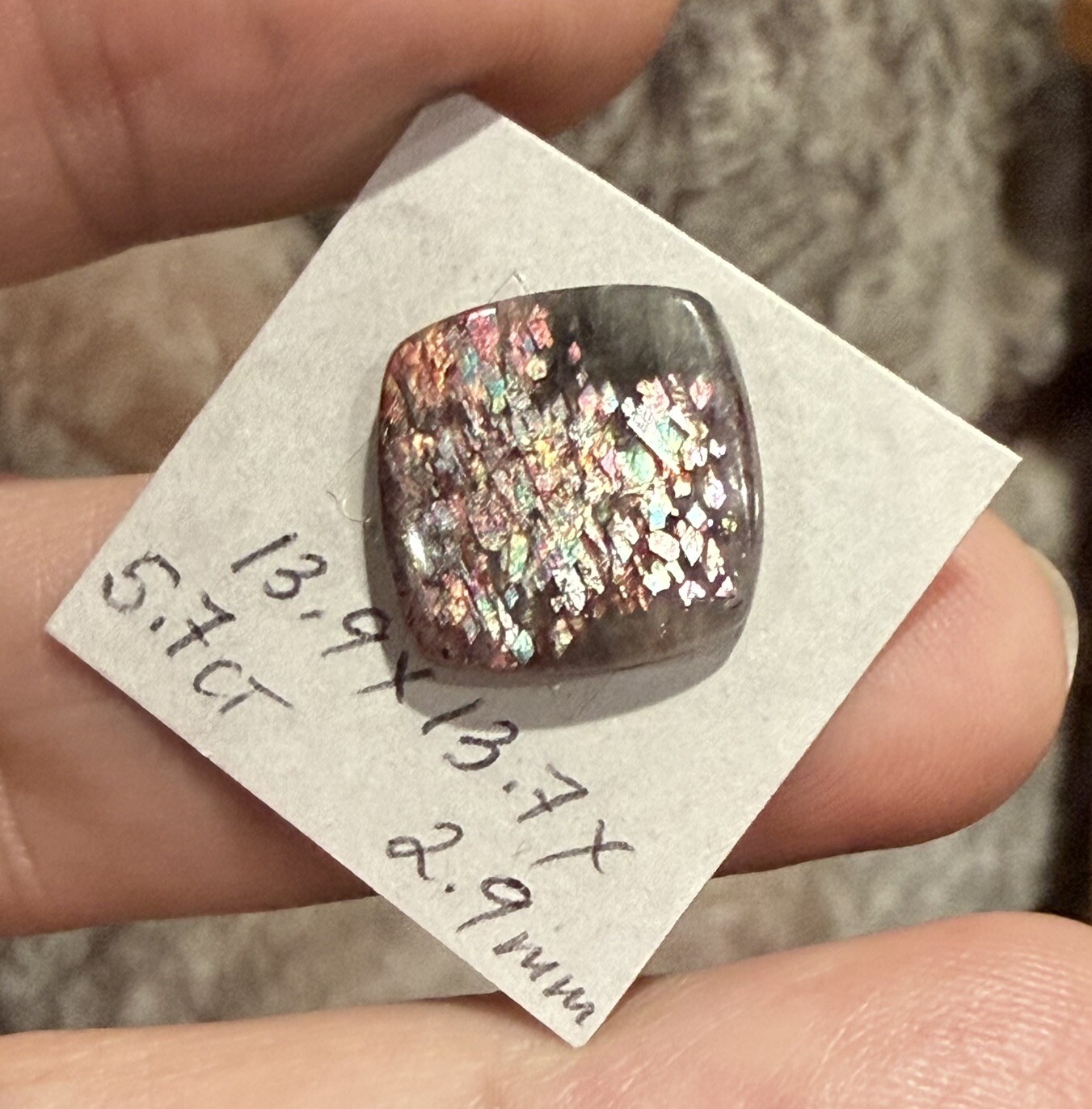 5.7ct 13.9×13.7×2.9mm Gemmy Rare Latice Black Moon Sunstone Cabochon Loose Gem