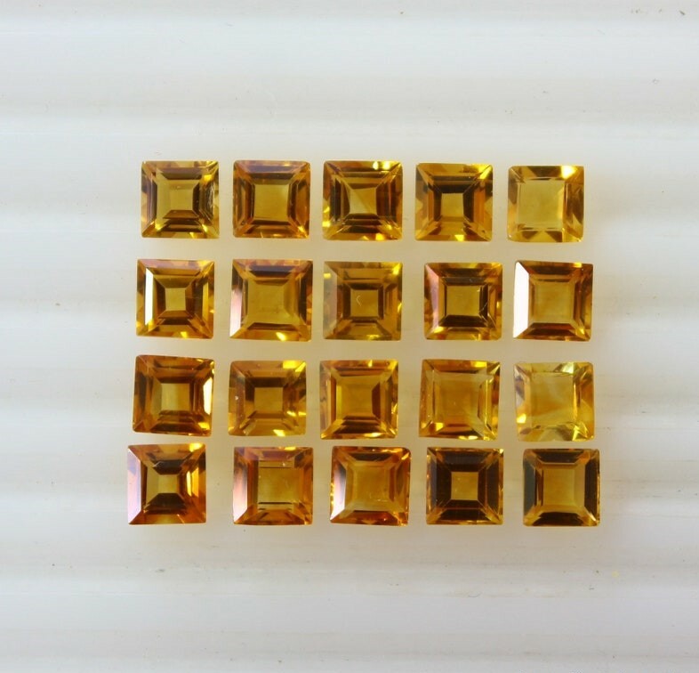 200 Pcs Natural Citrine 3mm Square Shape Faceted Cut Calibrated Loose Gemstone