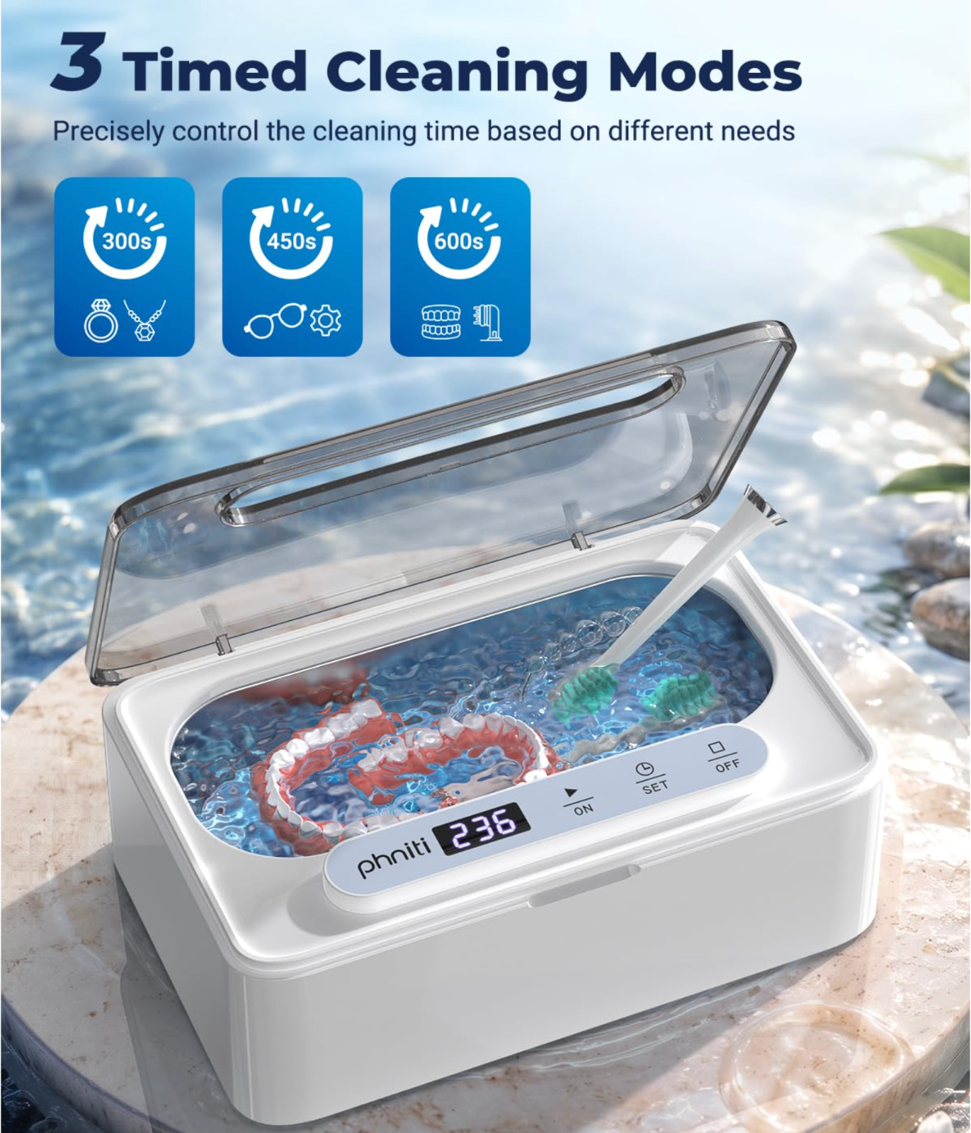 Ultrasonic Jewelry Cleaner Machine Timer for Glasses Retainers White Cleaner