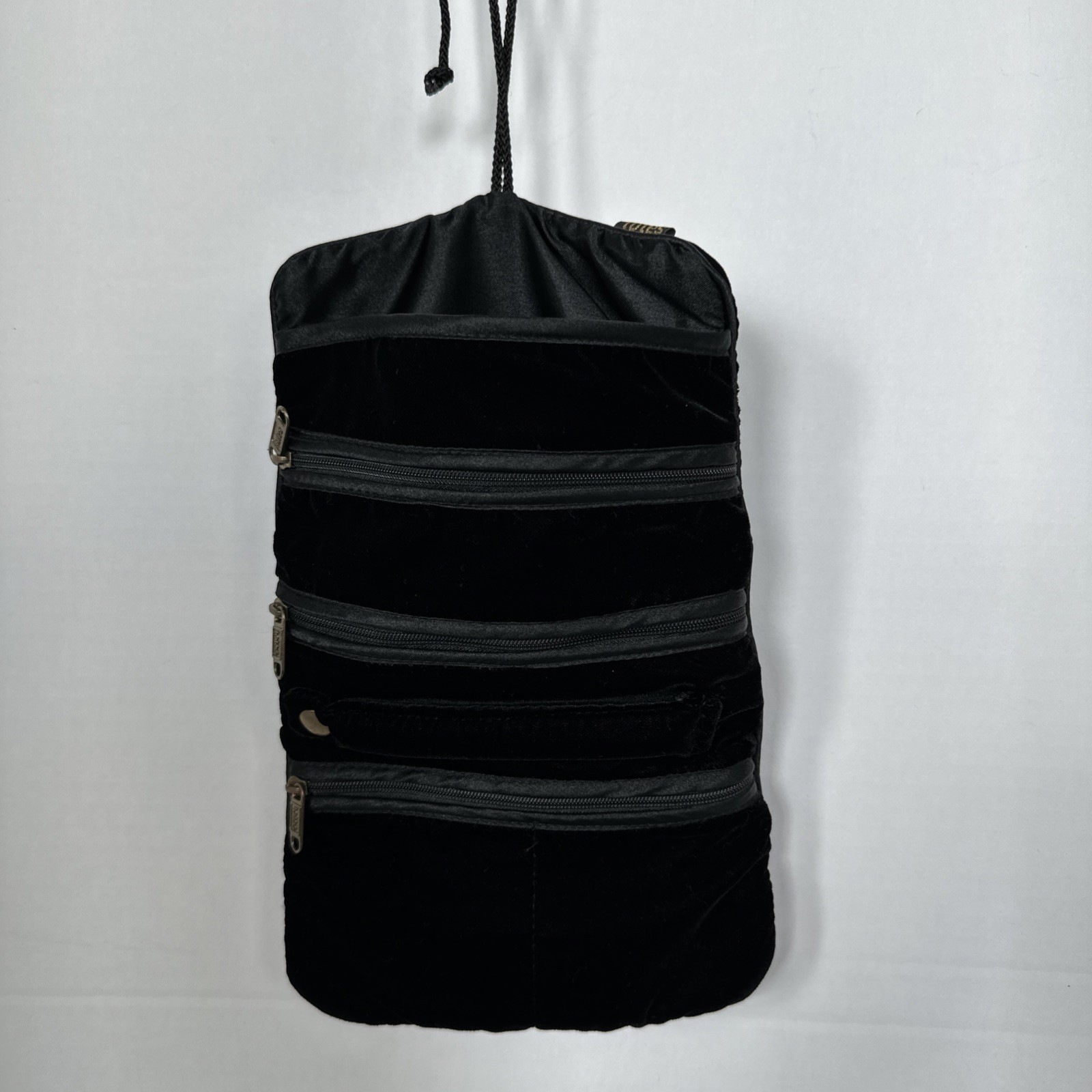 Black Velvet Jewelry Roll Travel Organizer Satin Lined Case Bag