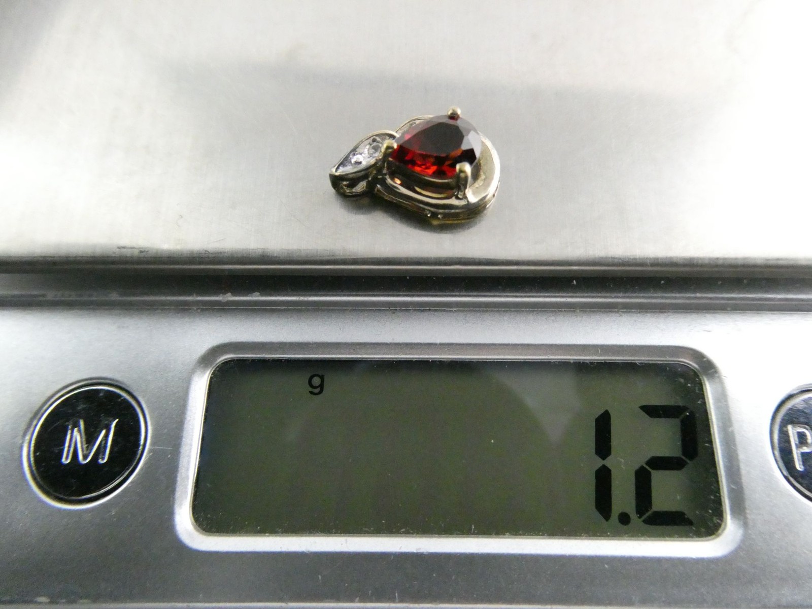 Sterling Silver Gilt Accent Garnet and White Topaz Slide Pendant 925 1.2g 13.4mm