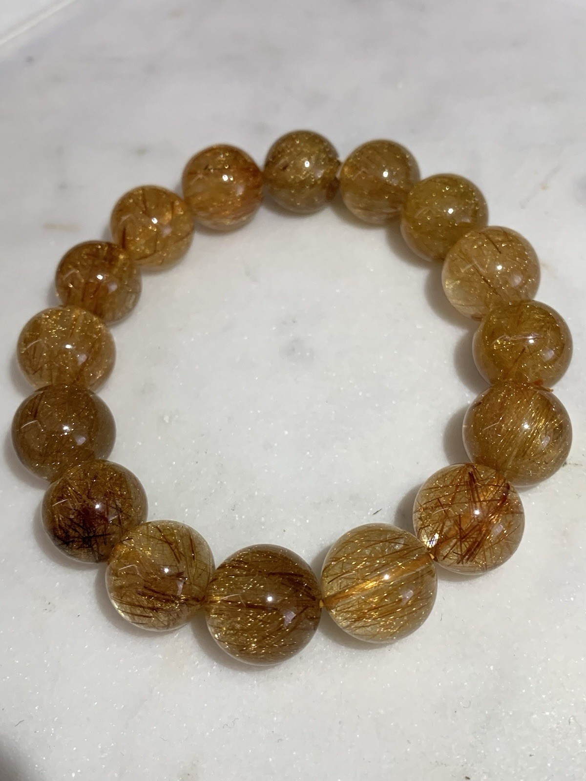 13.7mm Natural Golden Rutilated Quartz Bracelet Gold Rutile Crystal Beads