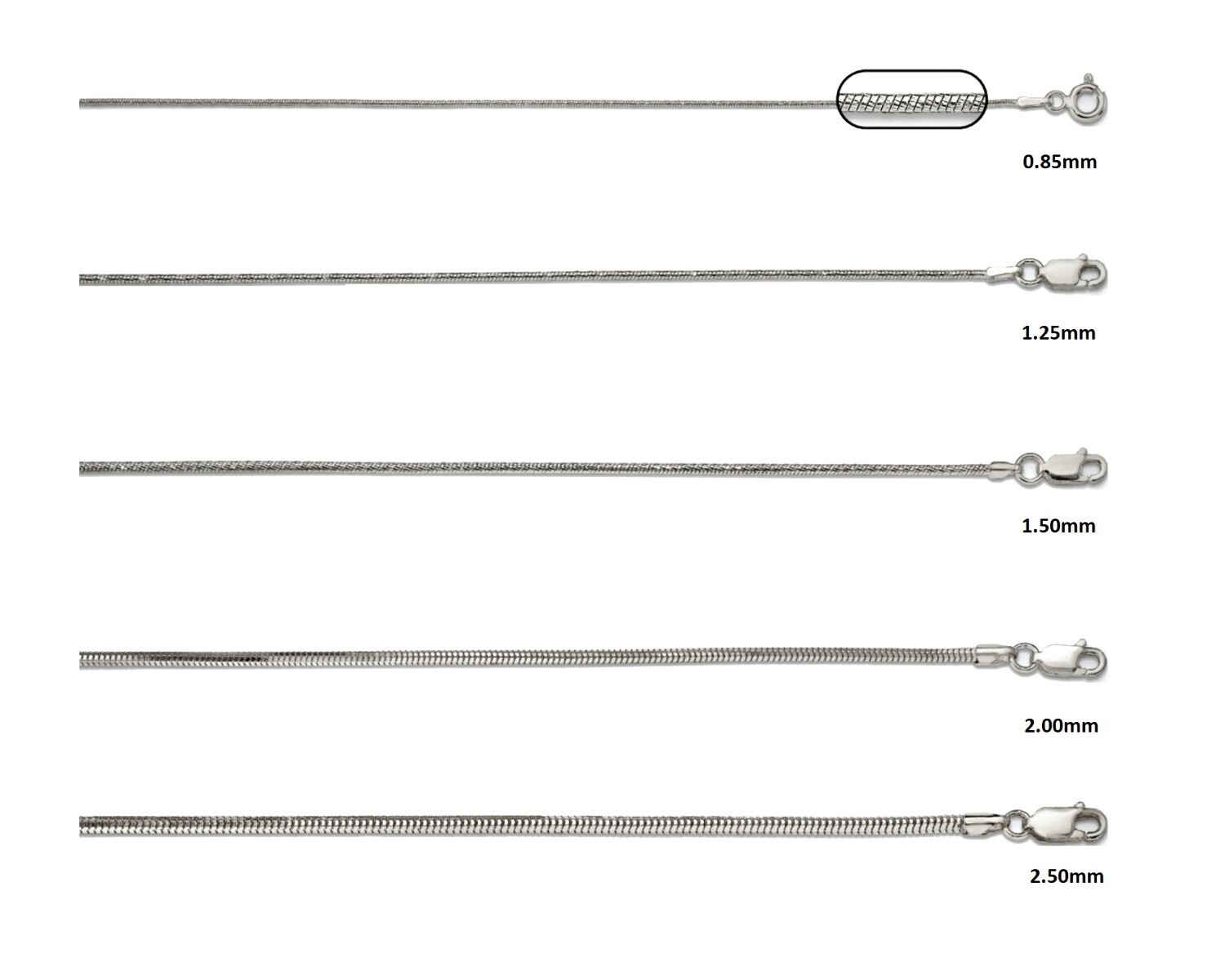 Sterling Silver Diamond-cut Snake Chain 16″ 18″ 20″ 22″ 24″ 30″ Inch Lengths