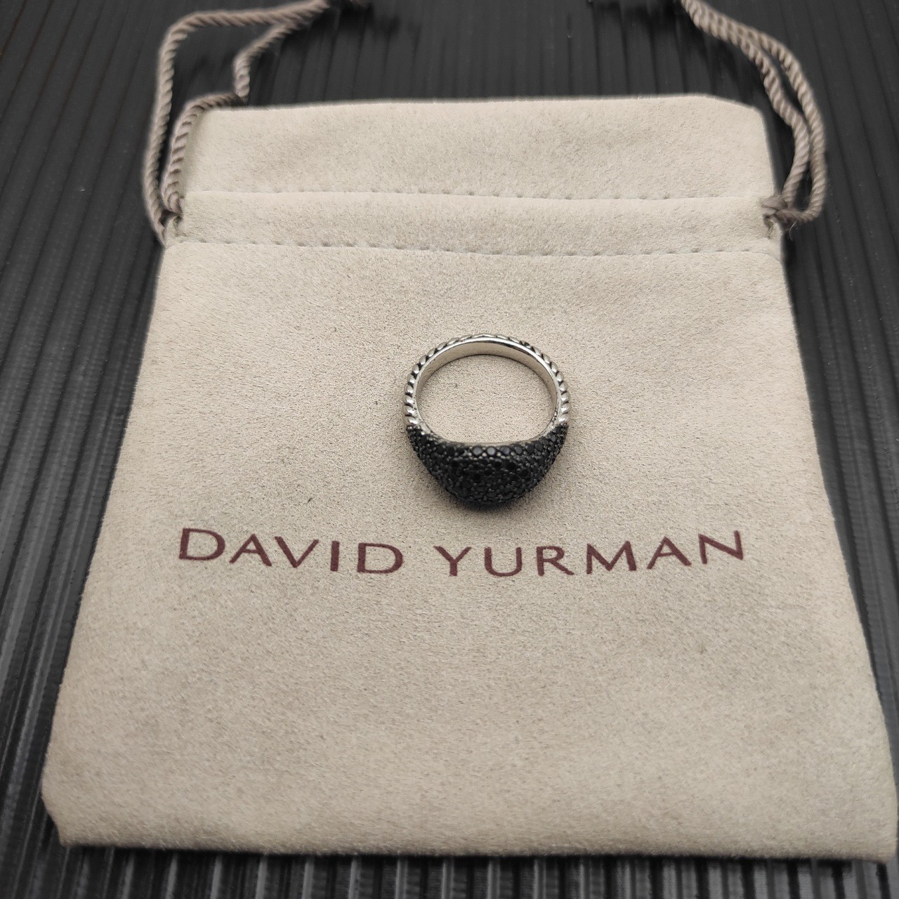 David Yurman Pavé Pinky Ring 18K White Gold with Black Diamonds 10mm Size:6