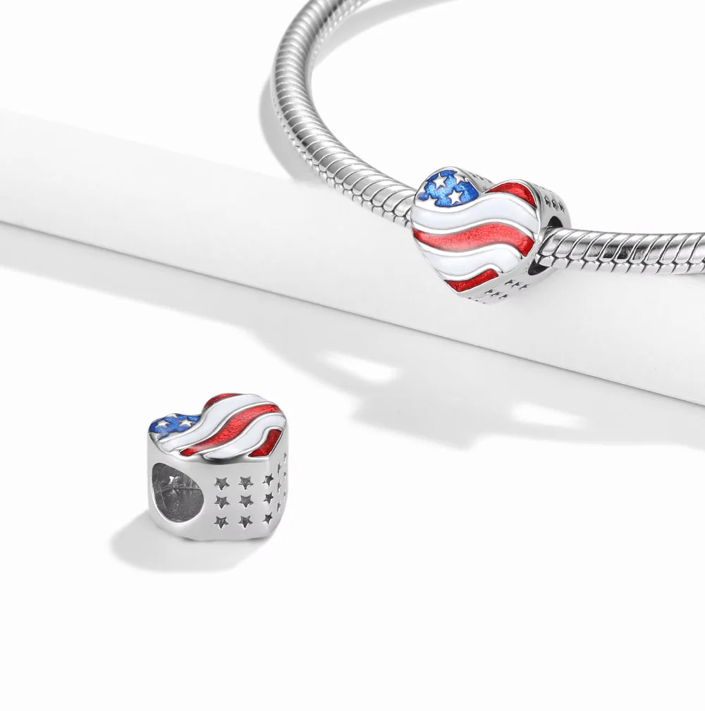 USA Flag Heart Bead Charm, Usa Heart Charm, Heart Charm