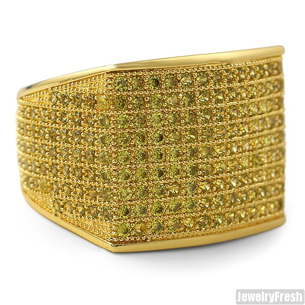 Simple Large Micropave 360 Iced Out Mens Ring Canary