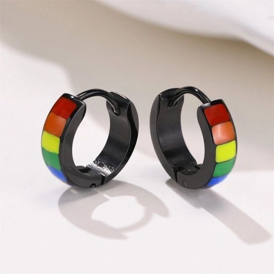Black Rainbow Hoop Earrings in Stainless Steel by Perimade & Co