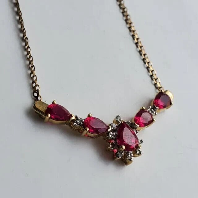 Pear Cut Simulated Red Garnet Women’s Gorgeous Necklace 14K Yellow Gold Plated