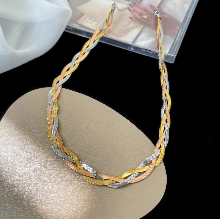Women Titanium Stainless Steel Braided Flat Snake Chain Necklace 16-18″ AG