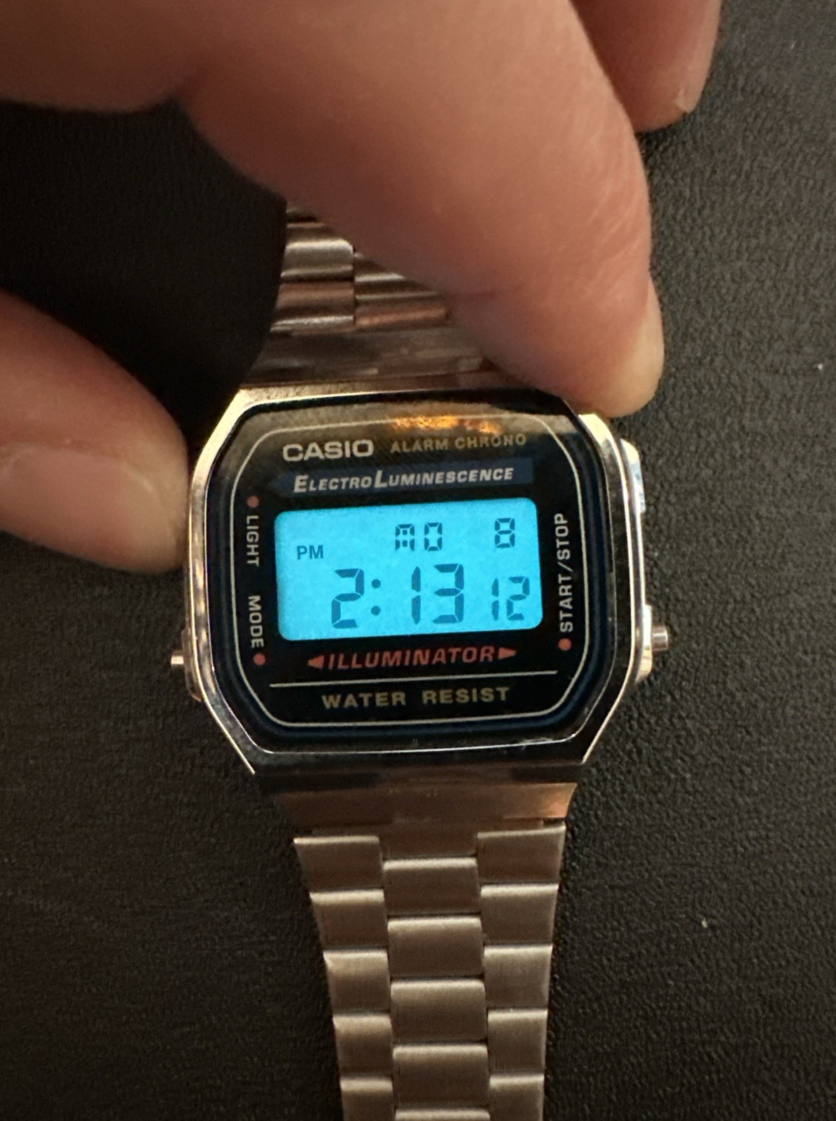 Casio A168WA-1 VTG Digital Watch – Silver Stainless Steel – EL Illuminator – A