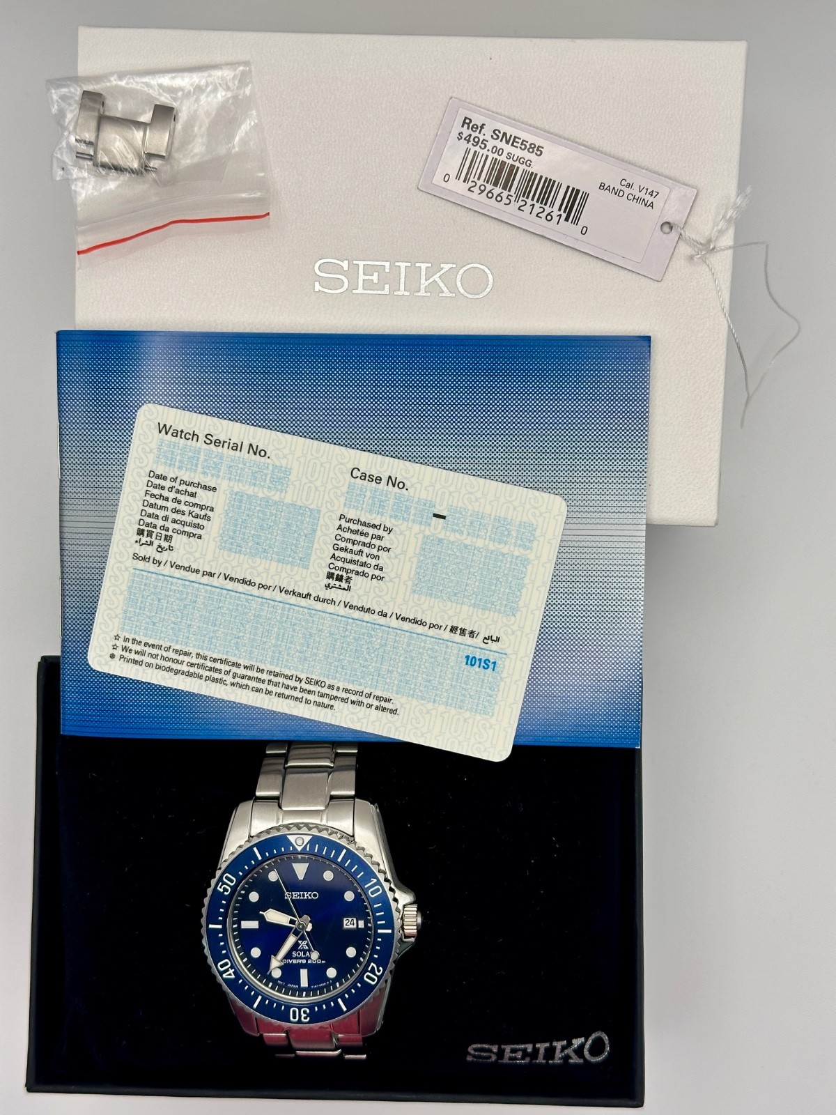 Seiko Prospex Sea SNE585 Blue Dial Men’s Solar Diver Watch 38.5mm