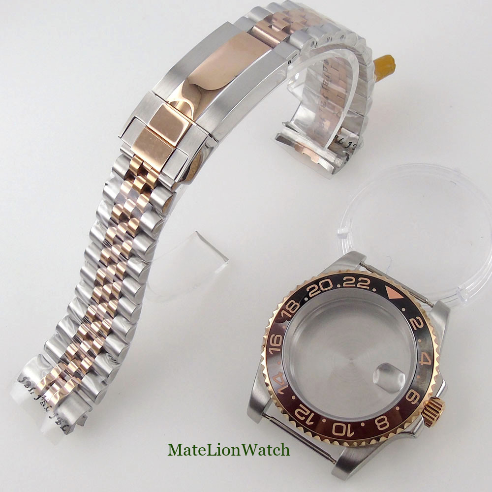 40mm Rose Gold Sapphire Watch Case Fit NH35 Miyota8215 DG2813 ETA2824 PT5000
