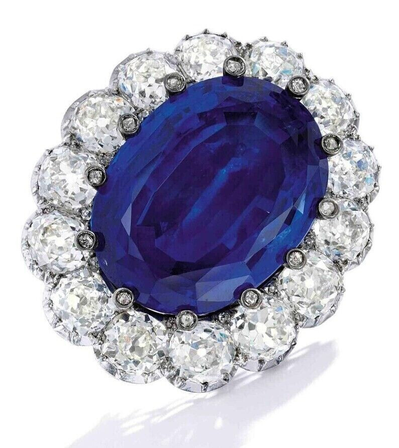 Awesome Blue Cushion Shape Lab Created Sapphire Queen Victoria Jewelry Brooch
