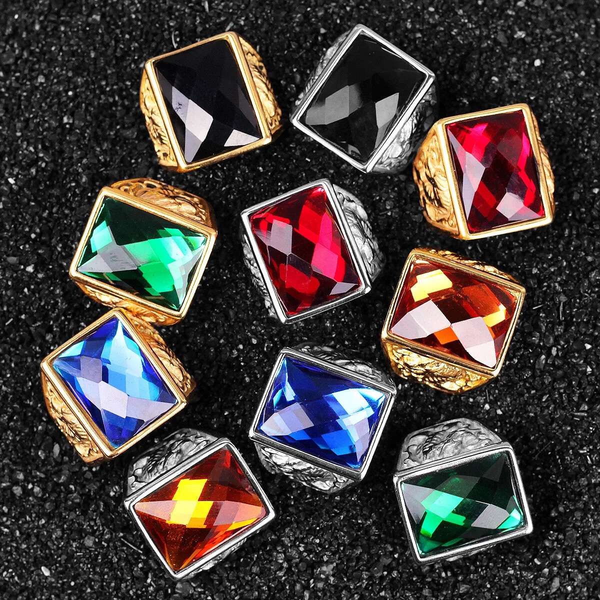 Stainless Steel Rings Gold Silver Color Red Blue Rhinestone Simple Luxury Gift