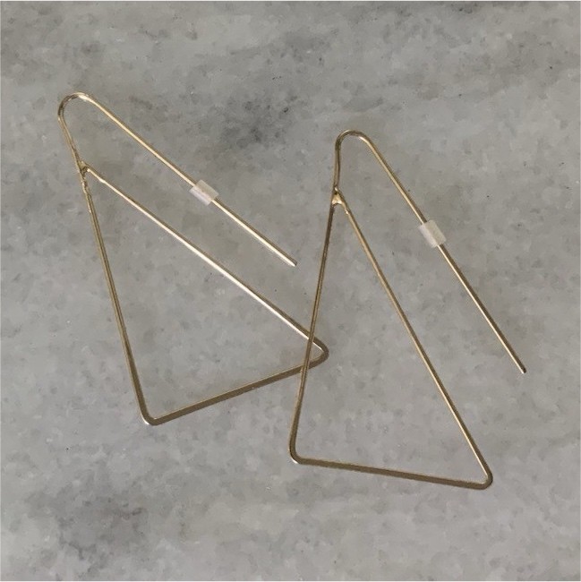 Gold Tone Triangle Outline Geometric Dangle Earrings Metal Hook Lobe No Stone