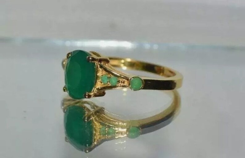 2.80 Ct Natural Emerald Art Deco Vintage Engagement Ring 14K Yellow Gold Finish