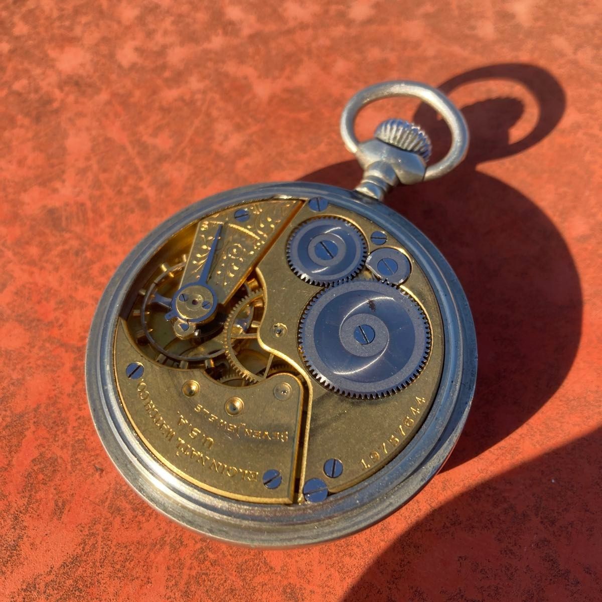 ELGIN 1916 Military Pocket Watch 7J Railroad Porcelain Dial Serviced USA Rare