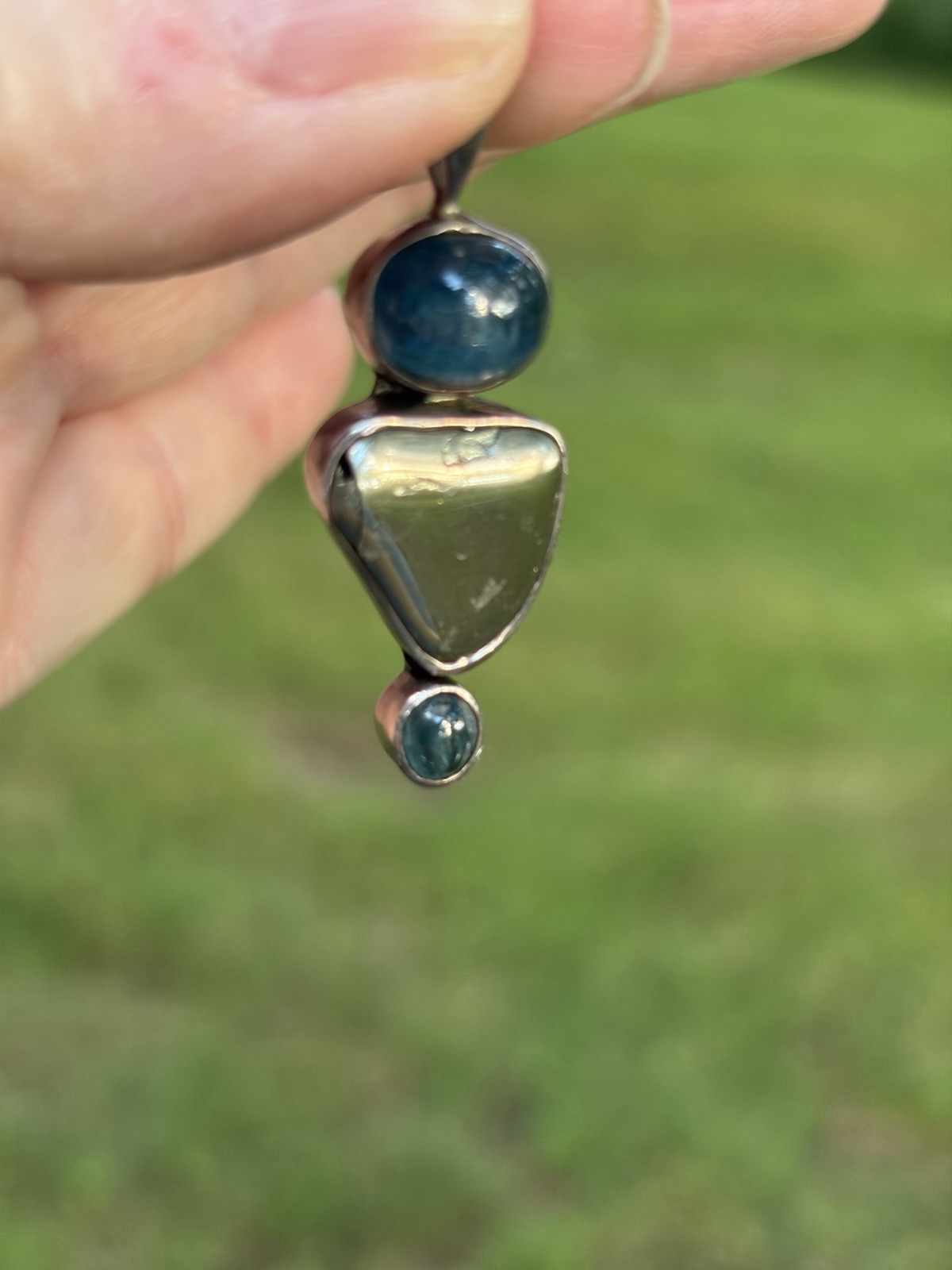 Starborn 925 Sterling Silver Blue Apatite & Golden Sheen Obsidian Pendant