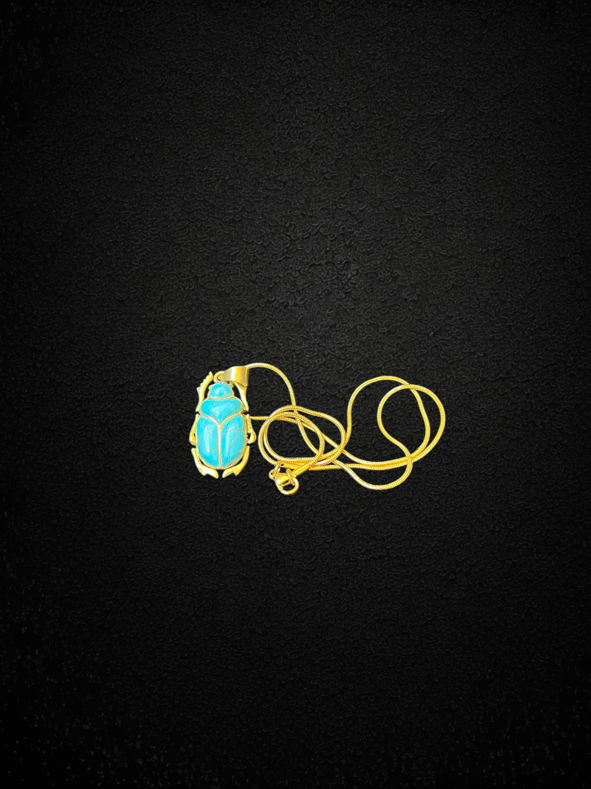 Turquoise Scarab Pendant Ancient Egyptian Amulet Necklace Gold Frame Beetle