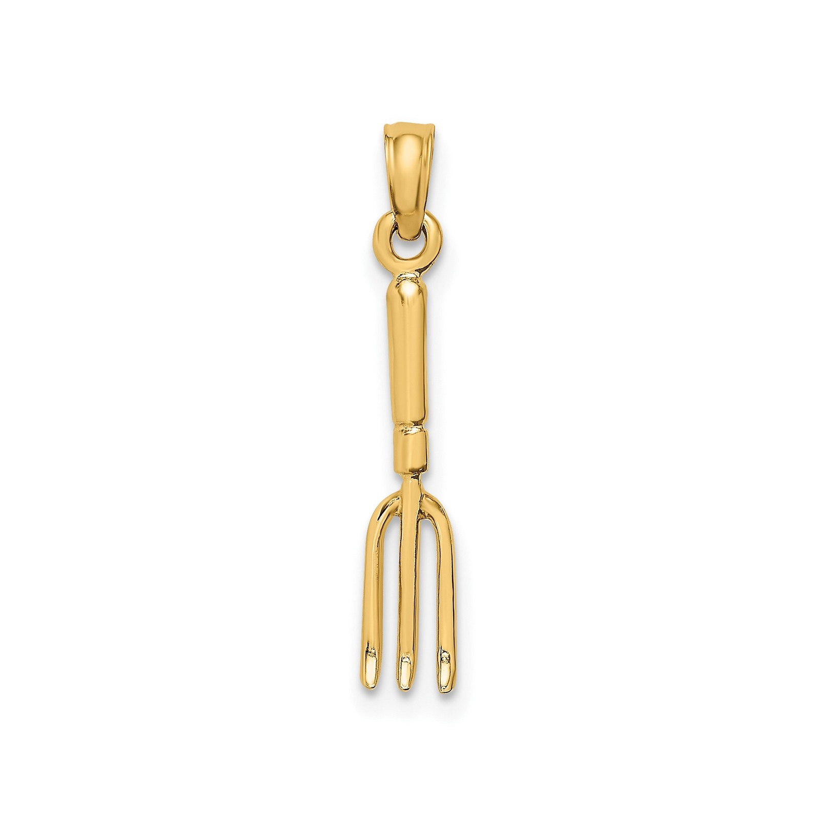 10k Yellow Gold Garden Fork Pendant Pitchfork Necklace Farming Tool Charm