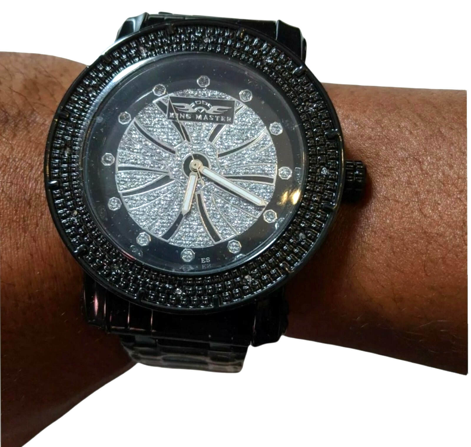 King Master Men’s Black Diamond Watch 0.12ct Bezel Stainless Steel Quartz 50mm