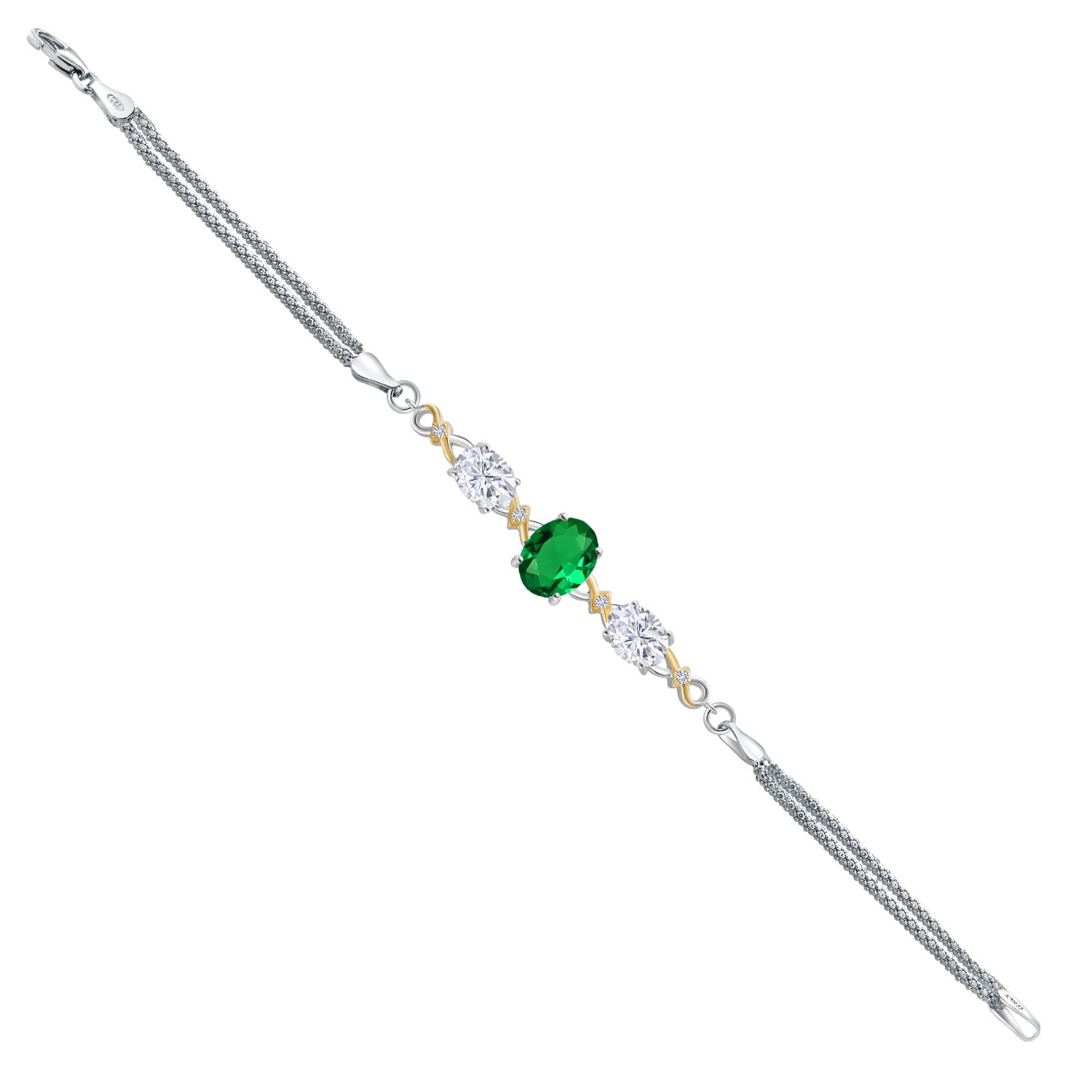 925 Silver and 10K Yellow Gold Nano Emerald and White Moissanite and Lab Grown