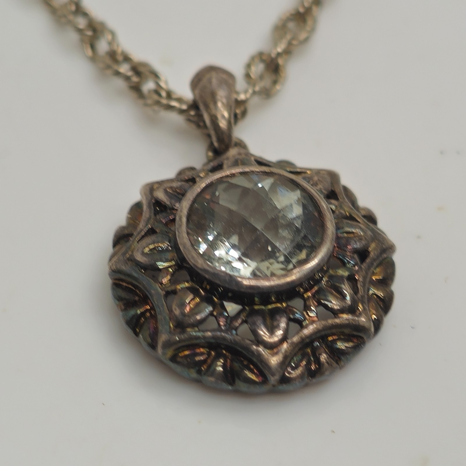 Sterling Silver 925 Round Glass Bead Pendant Necklace 9.5in 19.7g Vintage
